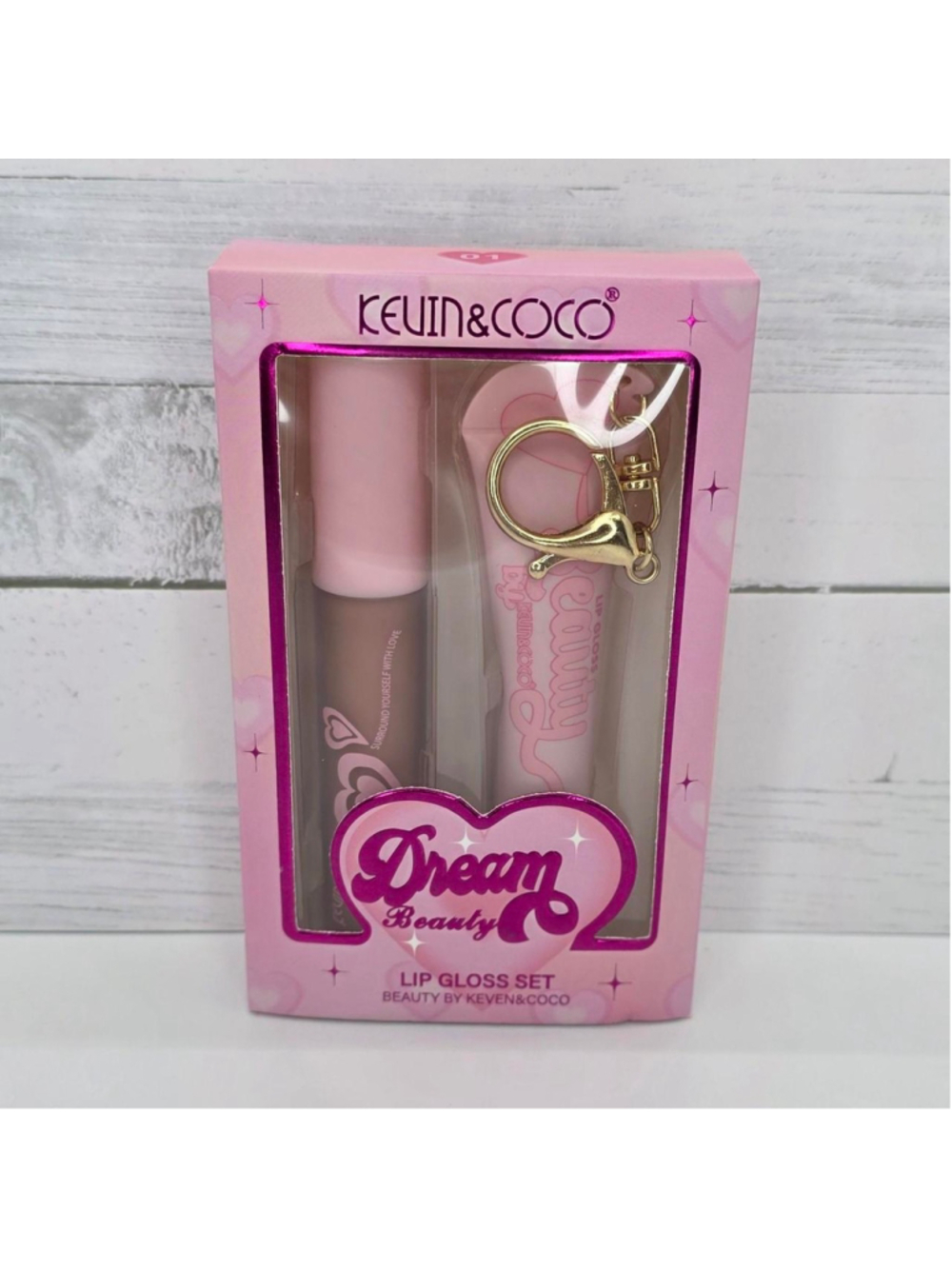 Kevin & Coco pink lip gloss set with keychain